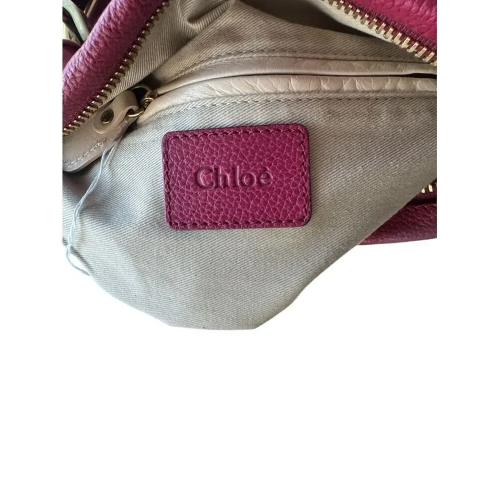 Chloe Fuchsia Pink Leather Medium Paraty 2way Satchel with Charm Auth